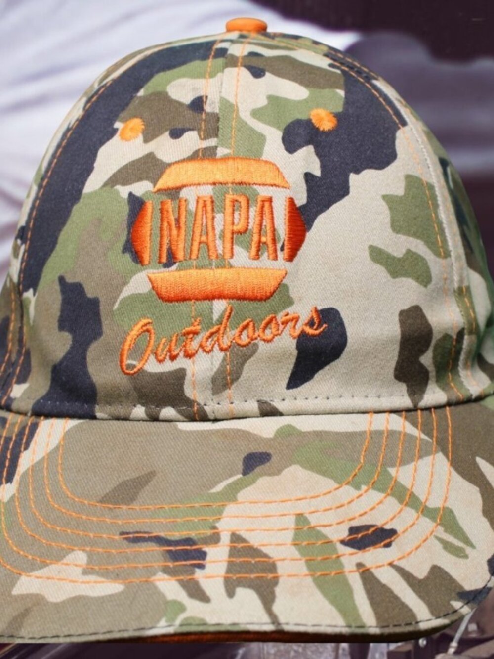 Camo NAPA Outdoors Baseball Hat Cap Embroidererd Orange LOGO Adjustable